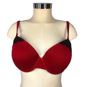 Cacique Women’s Bra Underwire Red w/ Black Lace Trim Criss Cross Back Optional